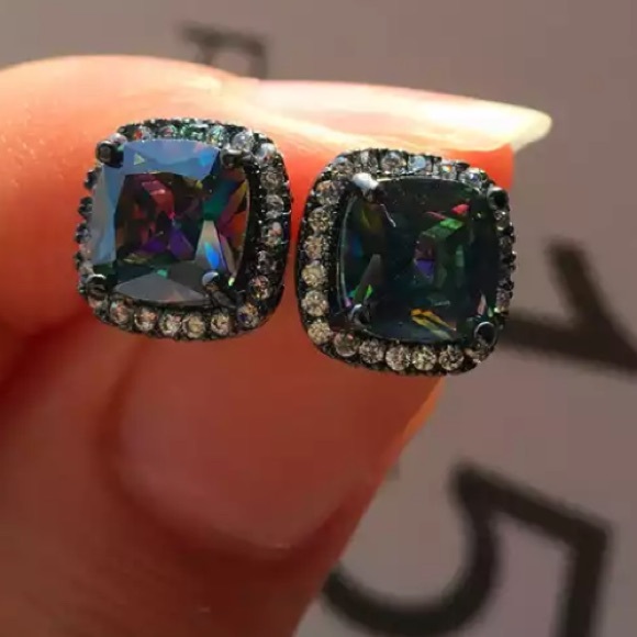 New Black gold filled rainbow stud earrings - Picture 2 of 2